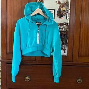 🧚🧚BRAND NEW WITH TAGS 🏷 CROPPED HOODIE TRUE RELIGION AQUA GREEN SIZE SMALL